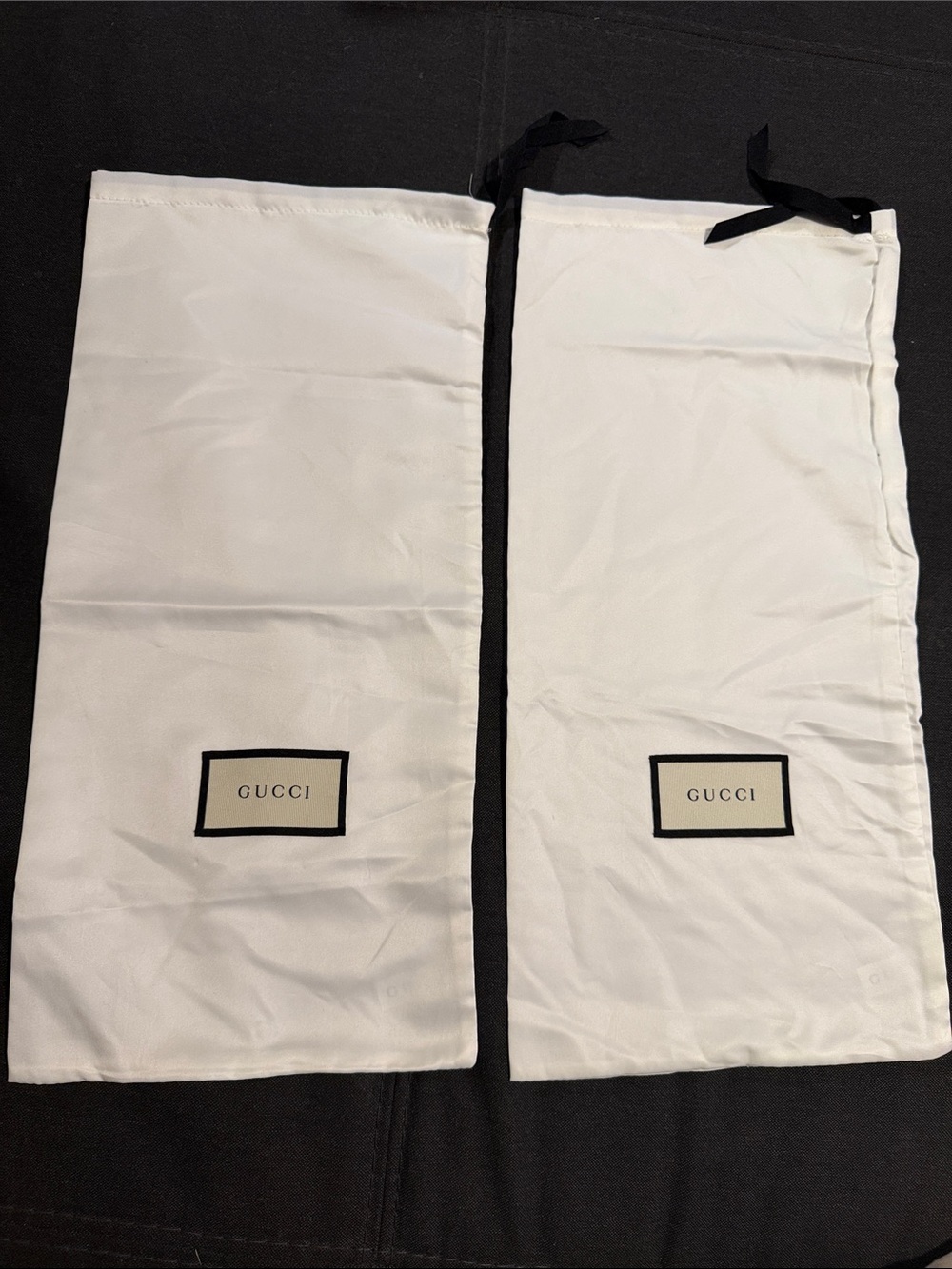 Gucci White Drawstring Dust Bags with Black Logo Patch (Set of 2)